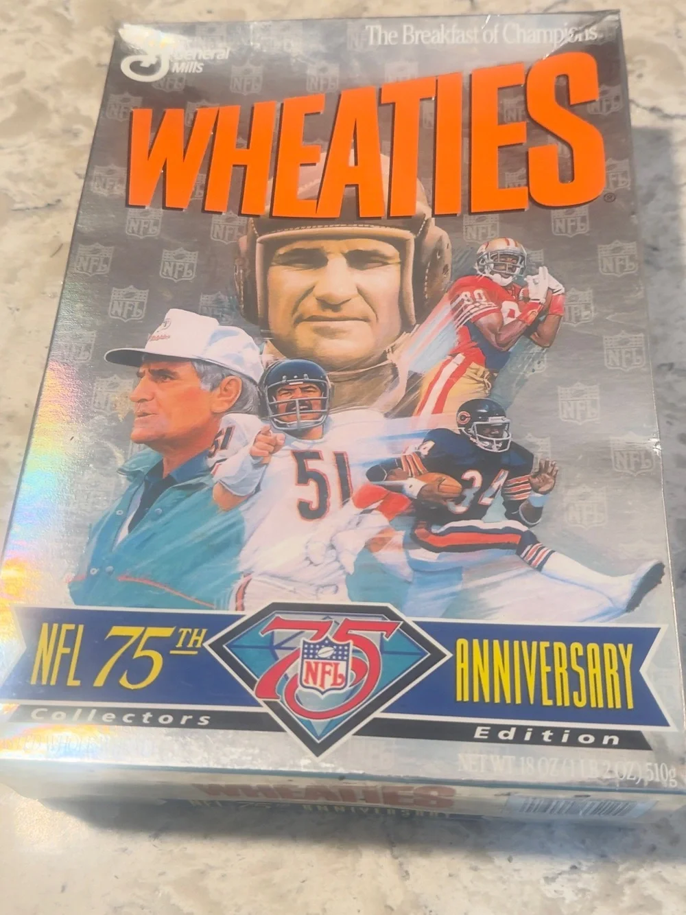 Wheaties NFL 75th Anniversary Collector's Cereal Box - Orange/Blue/White